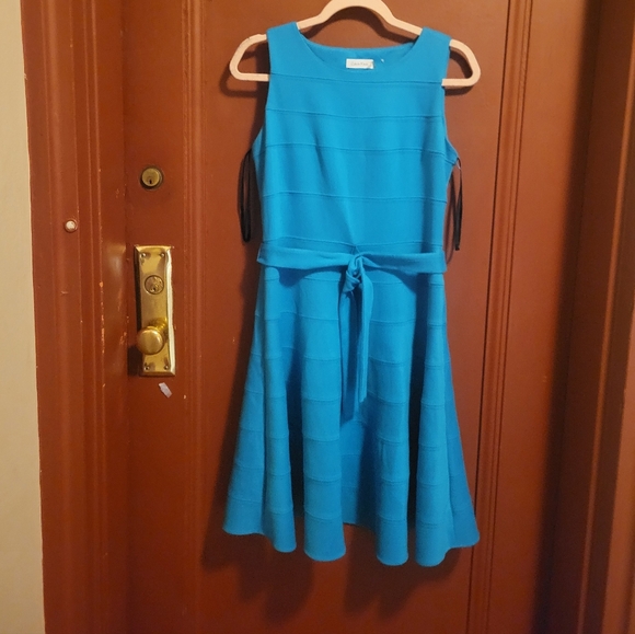 Calvin Klein Women's Blue Sleeveless Belted Midi Dress Size 6 - Picture 4 of 15